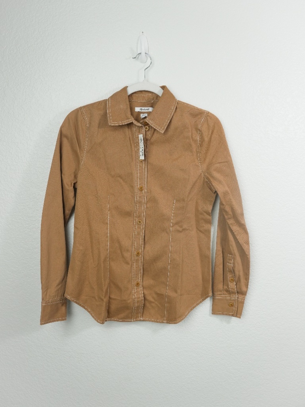 Madewell Darted Button Up Shirt Size 0 Fallen Timber Brown Contrast Stitch NWT